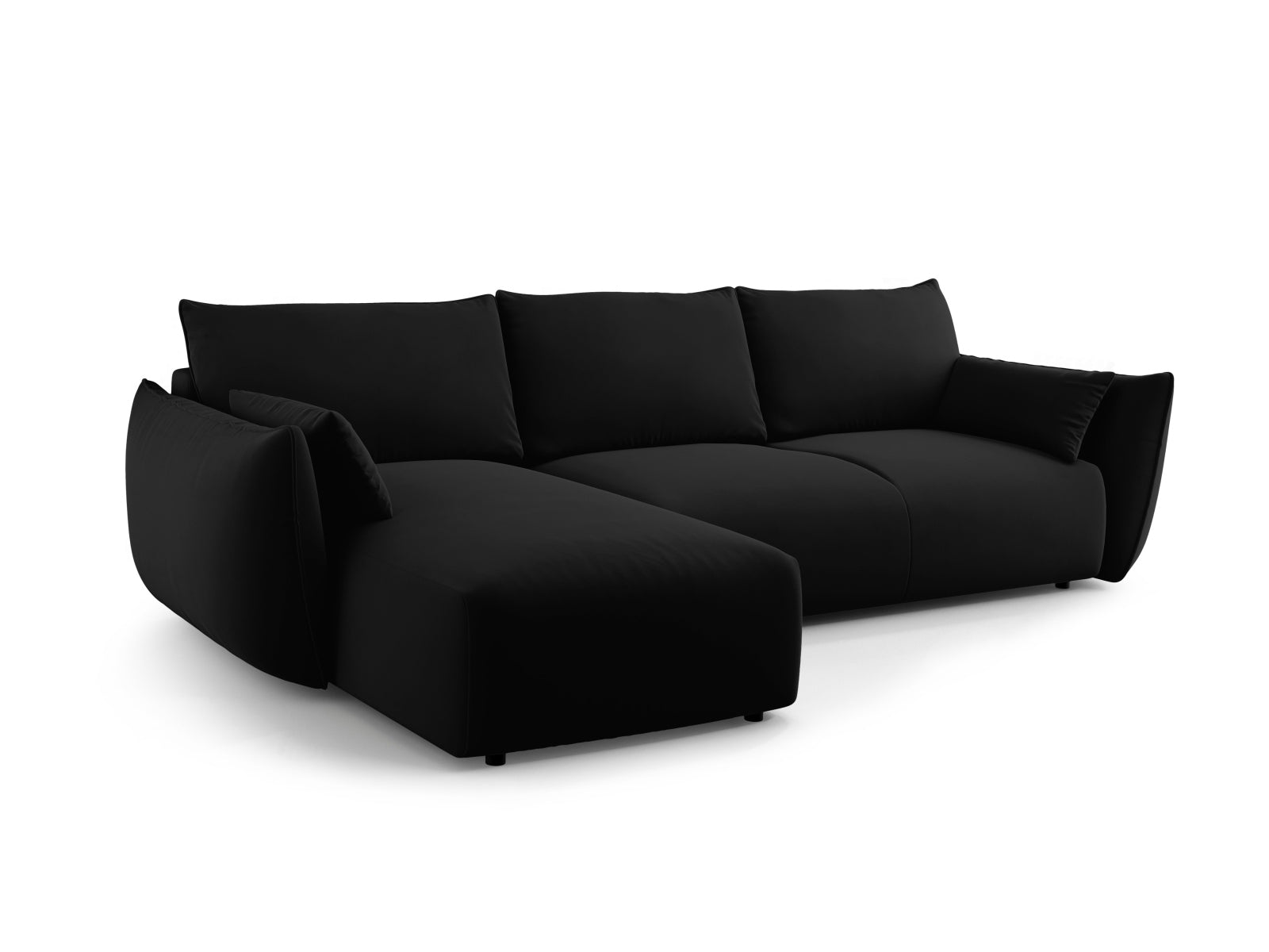Stylisches 4-Sitzer Ecksofa links Matera in Black-Salvador, ideal für Schlafkomfort und Stauraum, präsentiert von Cosmopolitan Design.