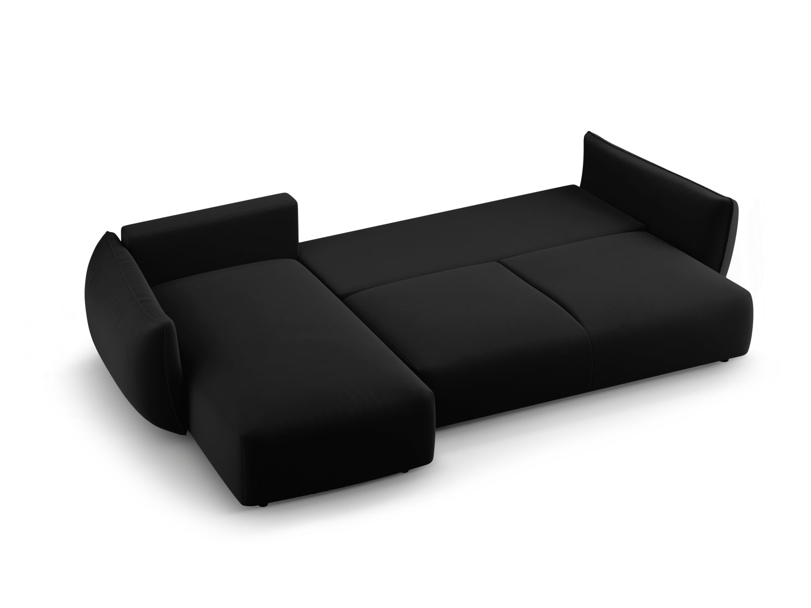 Modernes 4-Sitzer Ecksofa links Matera in elegantem Schwarz, perfekt für gemütliche Abende und als Schlafgelegenheit mit praktischem Stauraum.