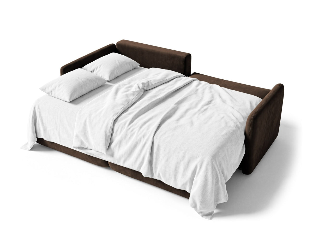 Monaco Ecksofa links mit Bettfunktion, Bluvel-Stoff, schwarze Beine, Récamière links
