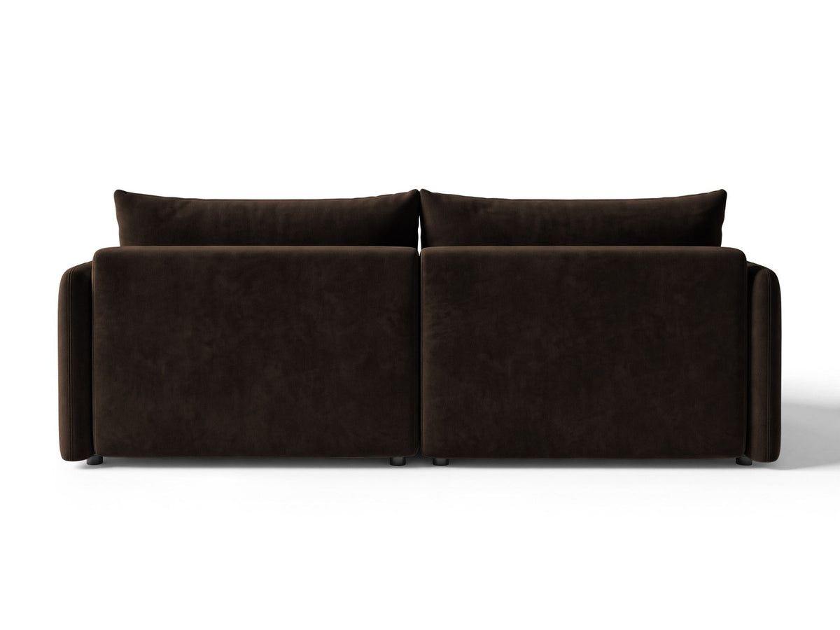Monaco Ecksofa links mit Bettfunktion, Bluvel-Stoff, schwarze Beine, Récamière links