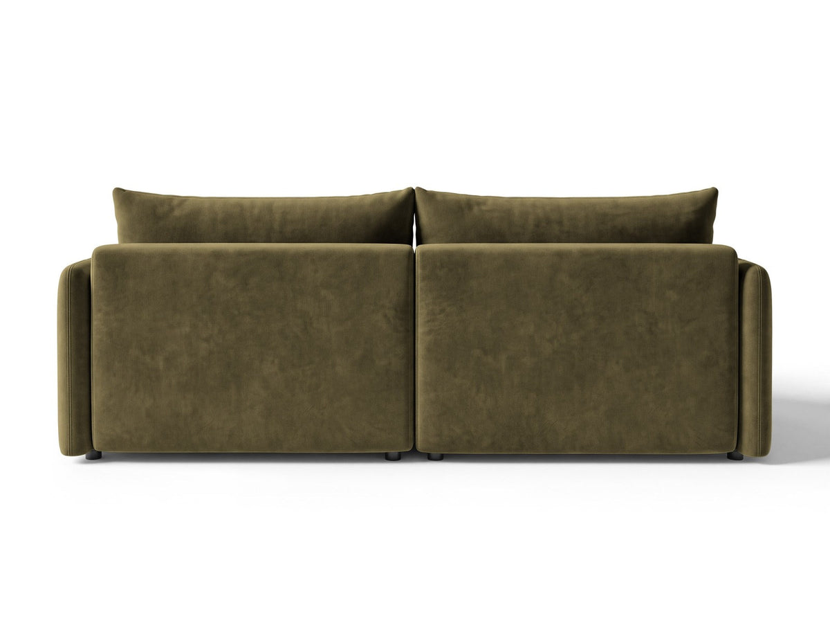 Monaco Ecksofa links mit Bettfunktion, Bluvel-Stoff, schwarze Beine, Récamière links