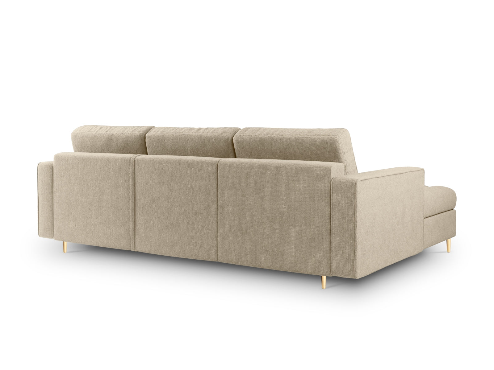 Beige 5-Sitzer Ecksofa Aspen mit praktischer Schlaffunktion und Stauraum, perfekt für stilvolle und funktionale Wohnräume von Cosmopolitan Design.