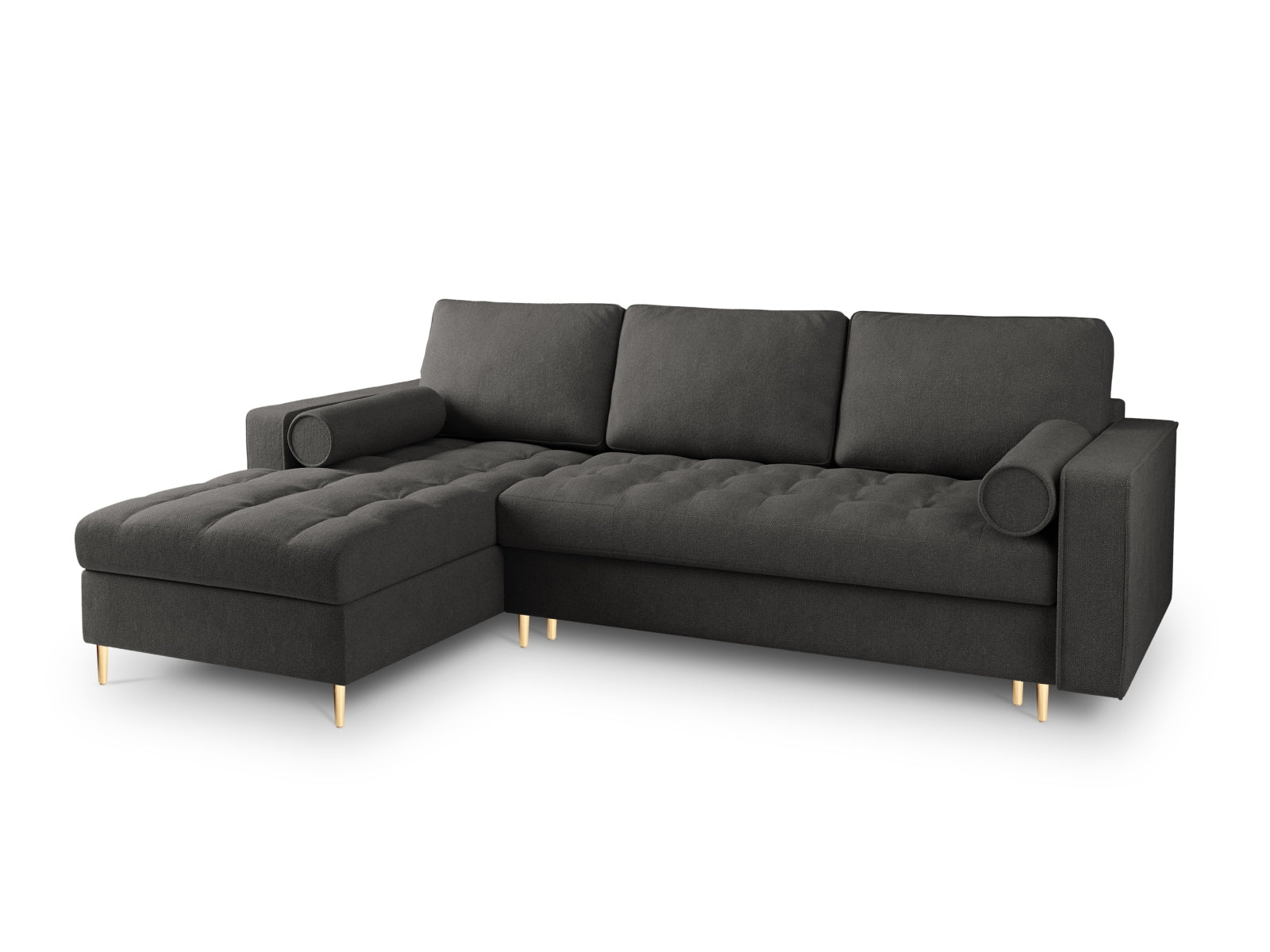5-Sitzer Ecksofa links mit Schlaffunktion und Stauraum Aspen in Dark Grey-Positano präsentiert im Onlineshop von KAQTU Design AG. Bettsofa links ist von Cosmopolitan Design