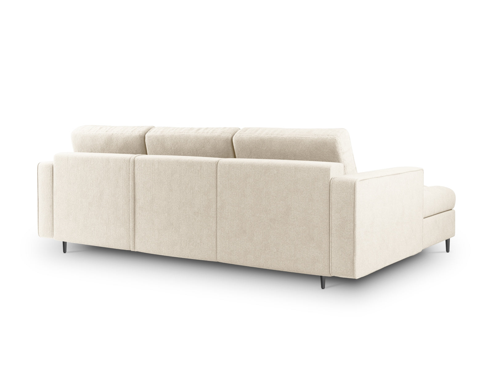 Modernes 5-Sitzer Ecksofa links Aspen in sanftem Beige, perfekt für stilvolle Wohnzimmer, bietet Schlaffunktion und cleveren Stauraum.