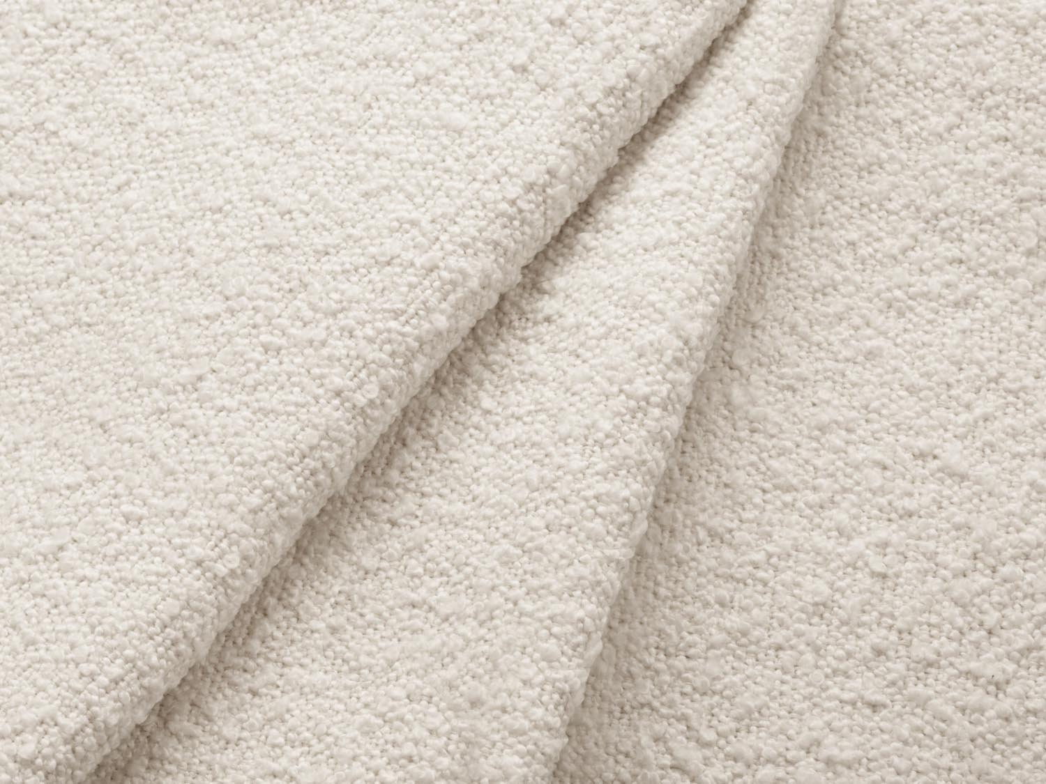 Beige Kyoto Boucle Ecksofa links mit Schlaffunktion, Stauraum und Platz für 4 Personen, ideal für stilvolle Wohnräume.