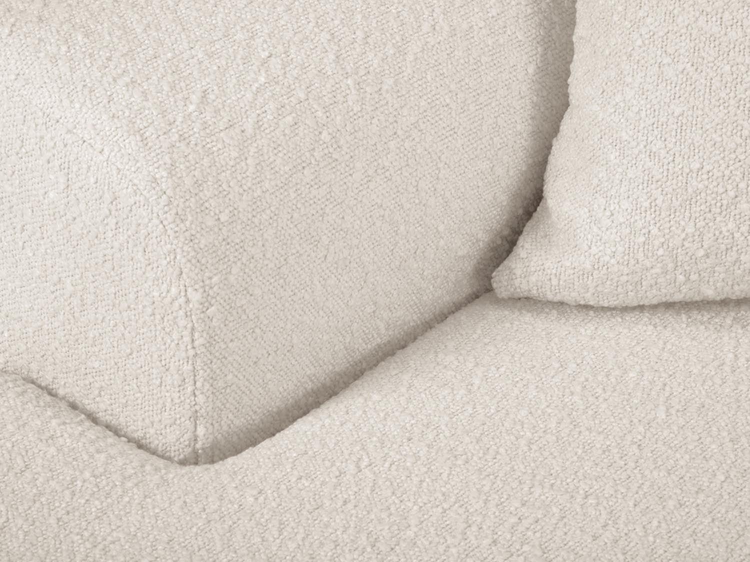 Modernes Kyoto Boucle Ecksofa links, 4-Sitzer mit Schlafoption und integriertem Stauraum, ideal für gemütliche und funktionale Räume.