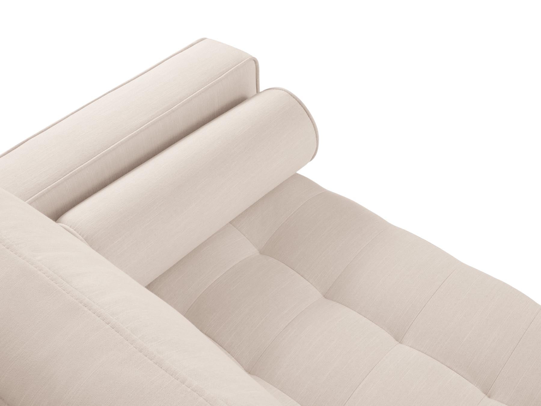 Modernes 5-Sitzer Ecksofa links mit Bettfunktion und Stauraum, Modell Aspen in stilvollem Beige, ideal für entspannte Abende und Gäste.