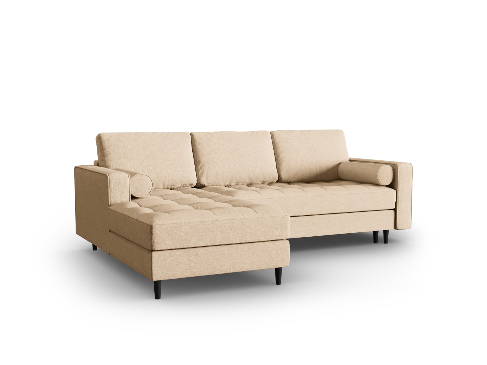 Beige-Melva Ecksofa Aspen mit Schlaffunktion und Stauraum, ideal für stilvolle Wohnräume, präsentiert von Cosmopolitan Design.