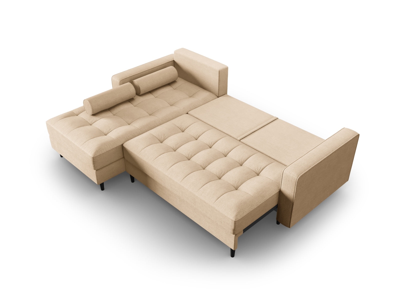Modernes 5-Sitzer Ecksofa Aspen links, bietet Schlafgelegenheit und praktischen Stauraum, perfekt für stilvolle und funktionale Wohnräume.