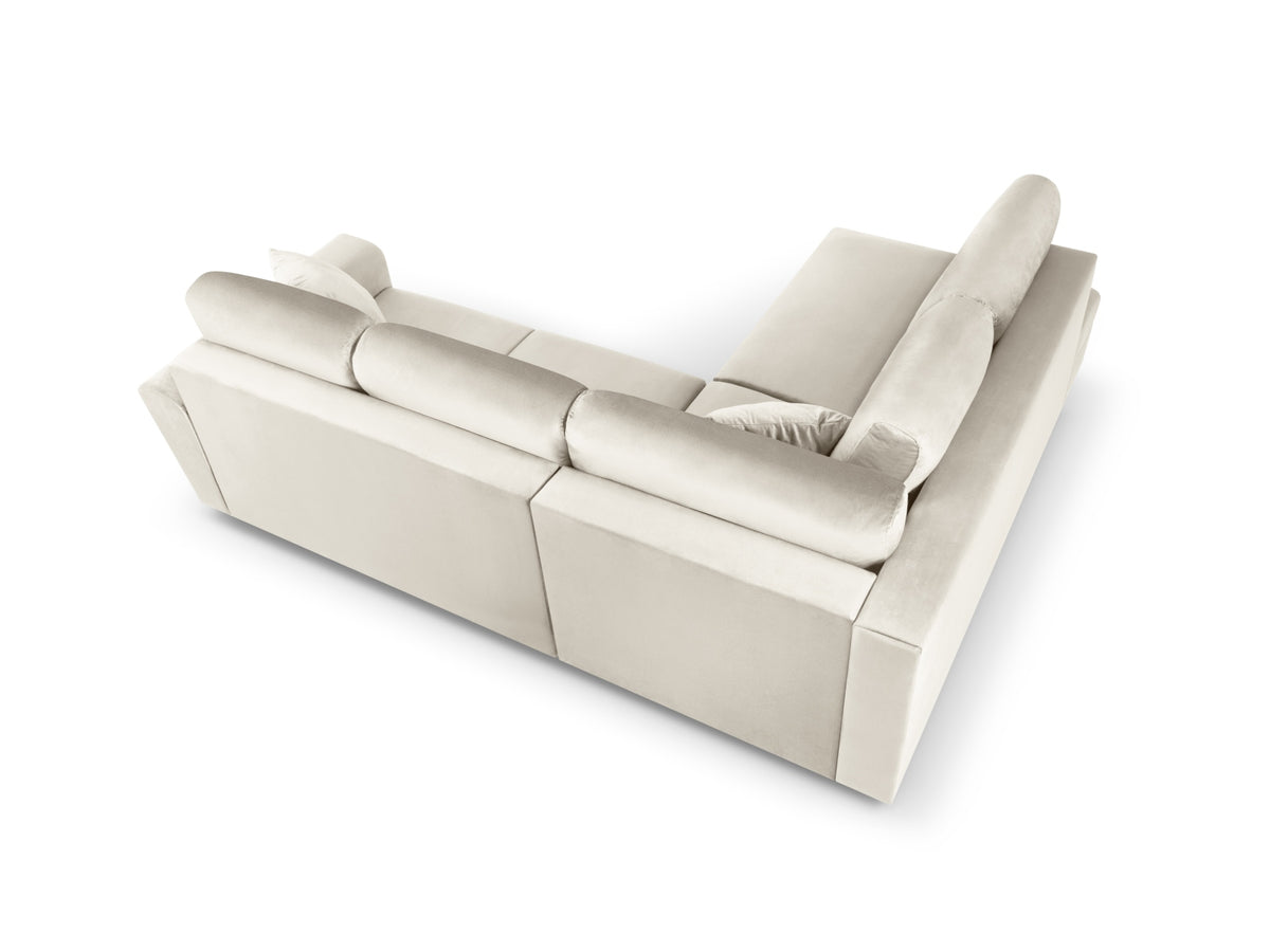 Kyoto Ecksofa links mit Schlaffunktion und Stauraumbox 5 Sitzer 194cm in Light Beige/Gold-Riviera präsentiert im Onlineshop von KAQTU Design AG. Bettsofa links ist von Cosmopolitan Design