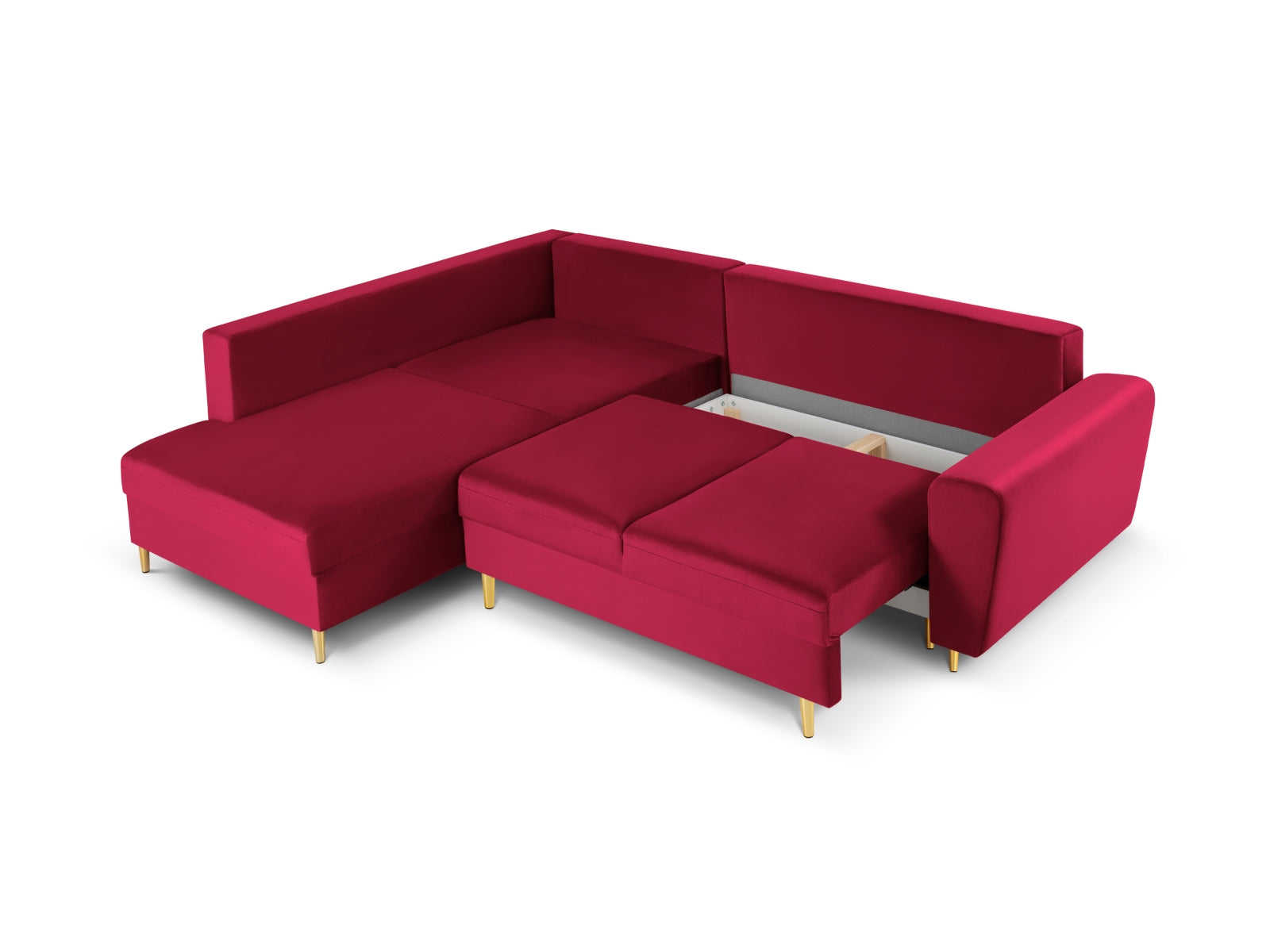 Entdecken Sie das Kyoto Velour Ecksofa links: stilvolles 5-Sitzer Sofa mit praktischer Schlaffunktion und Stauraumbox für Ihr Zuhause!