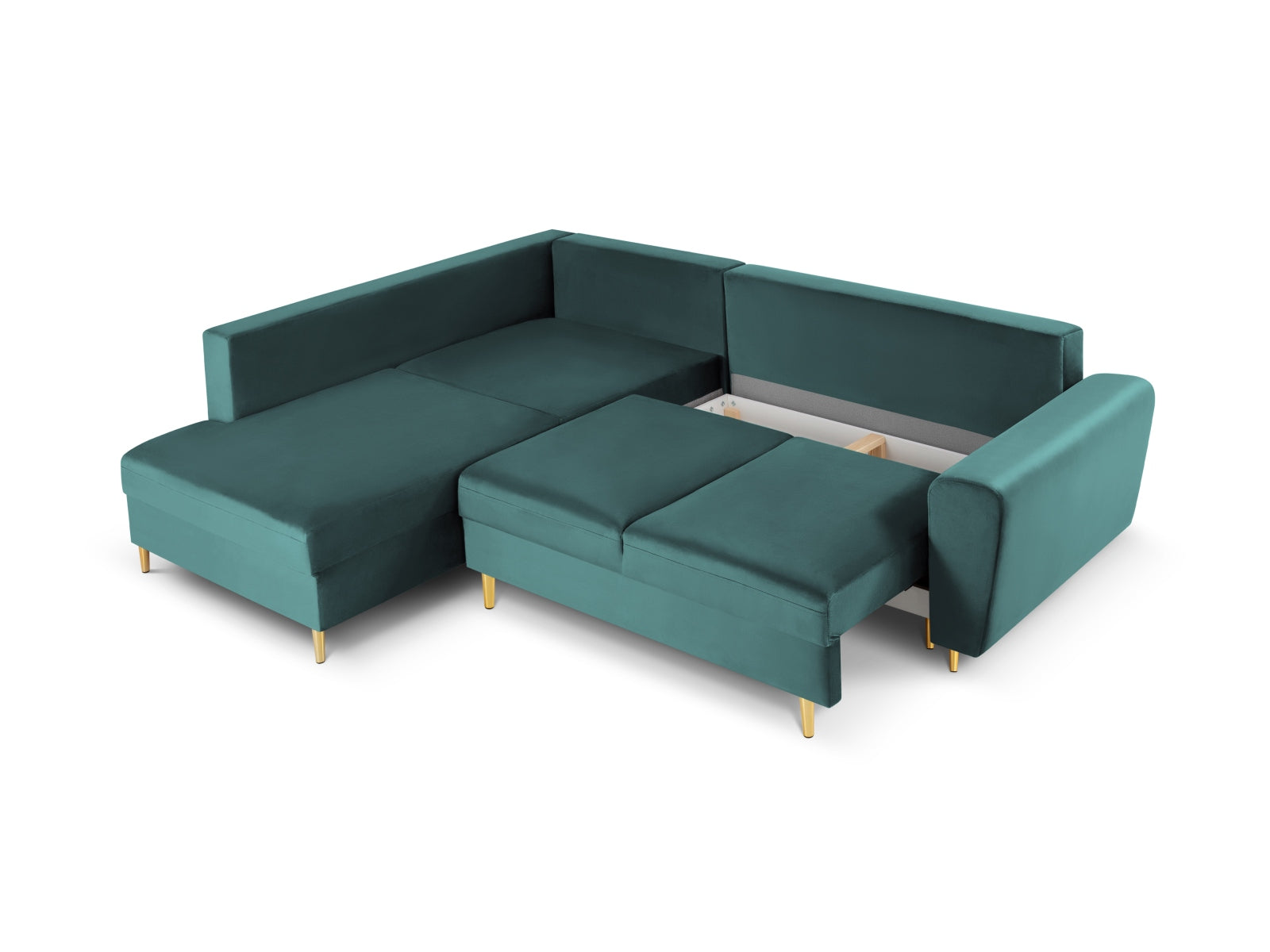 Entdecken Sie das Kyoto Velour Ecksofa links: stilvolles 5-Sitzer Sofa mit praktischer Schlaffunktion und Stauraumbox für Ihr Zuhause!