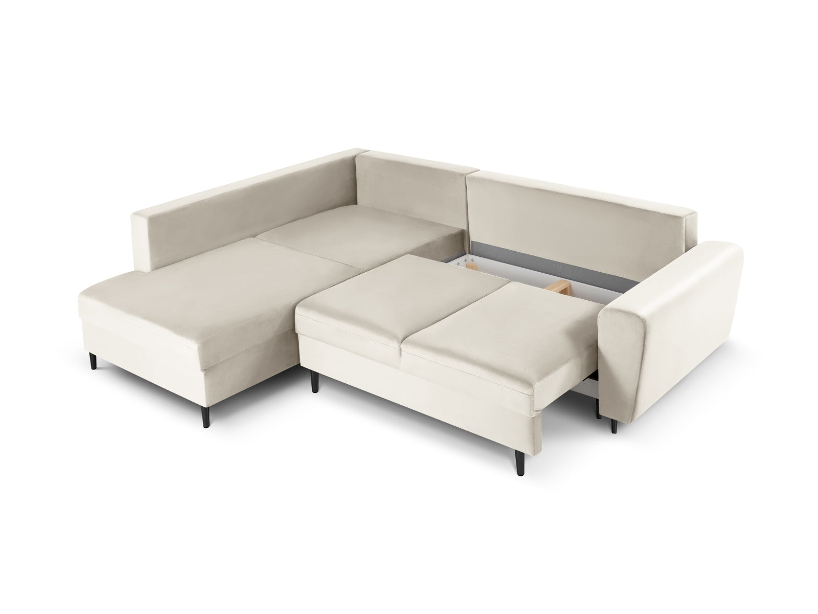 Entdecken Sie das Kyoto Velour Ecksofa links: stilvolles 5-Sitzer Sofa mit praktischer Schlaffunktion und Stauraumbox für Ihr Zuhause!