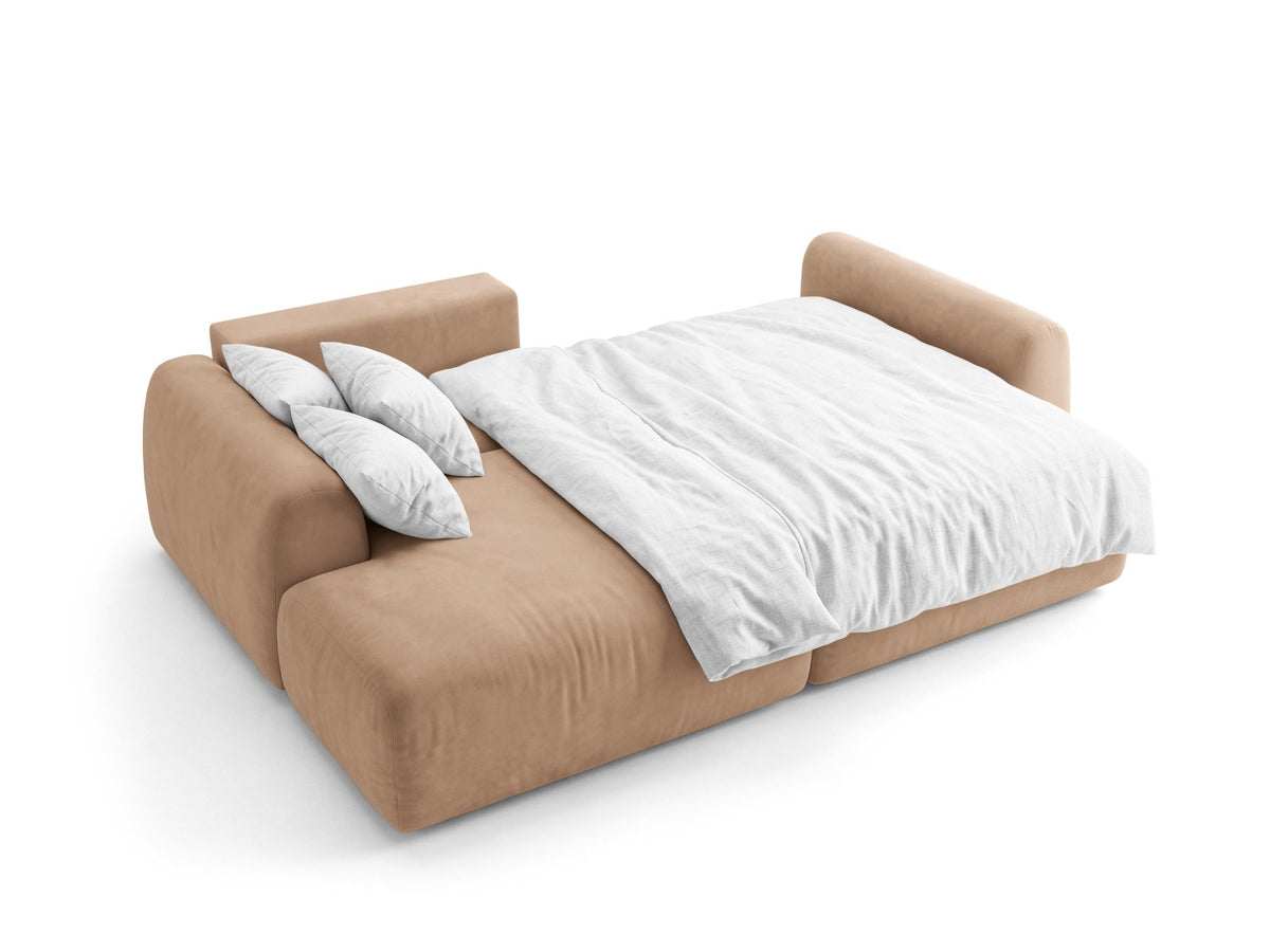 Ecksofa Milan mit Bettfunktion in Bluvel-Stoff, Récamiere links, schwarze Beine