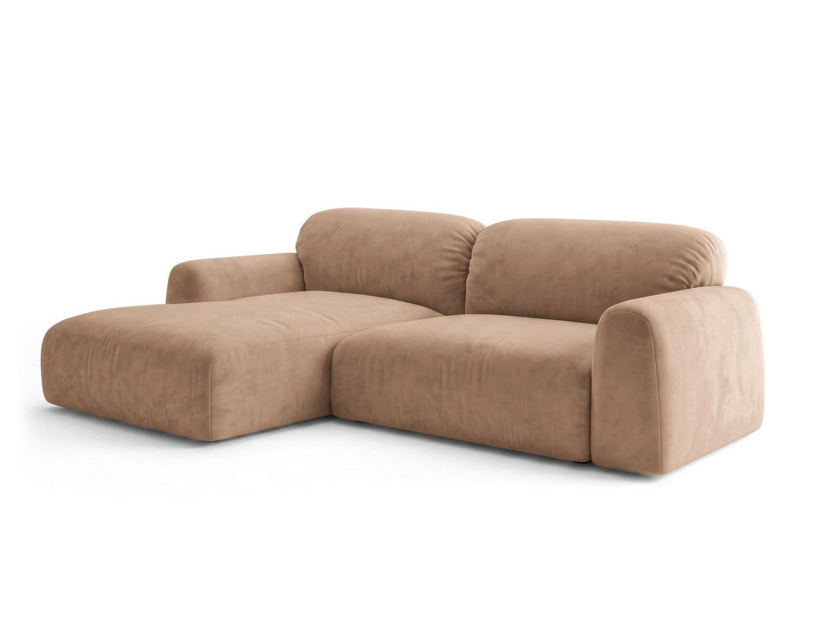 Ecksofa Milan mit Bettfunktion in Bluvel-Stoff, Récamiere links, schwarze Beine