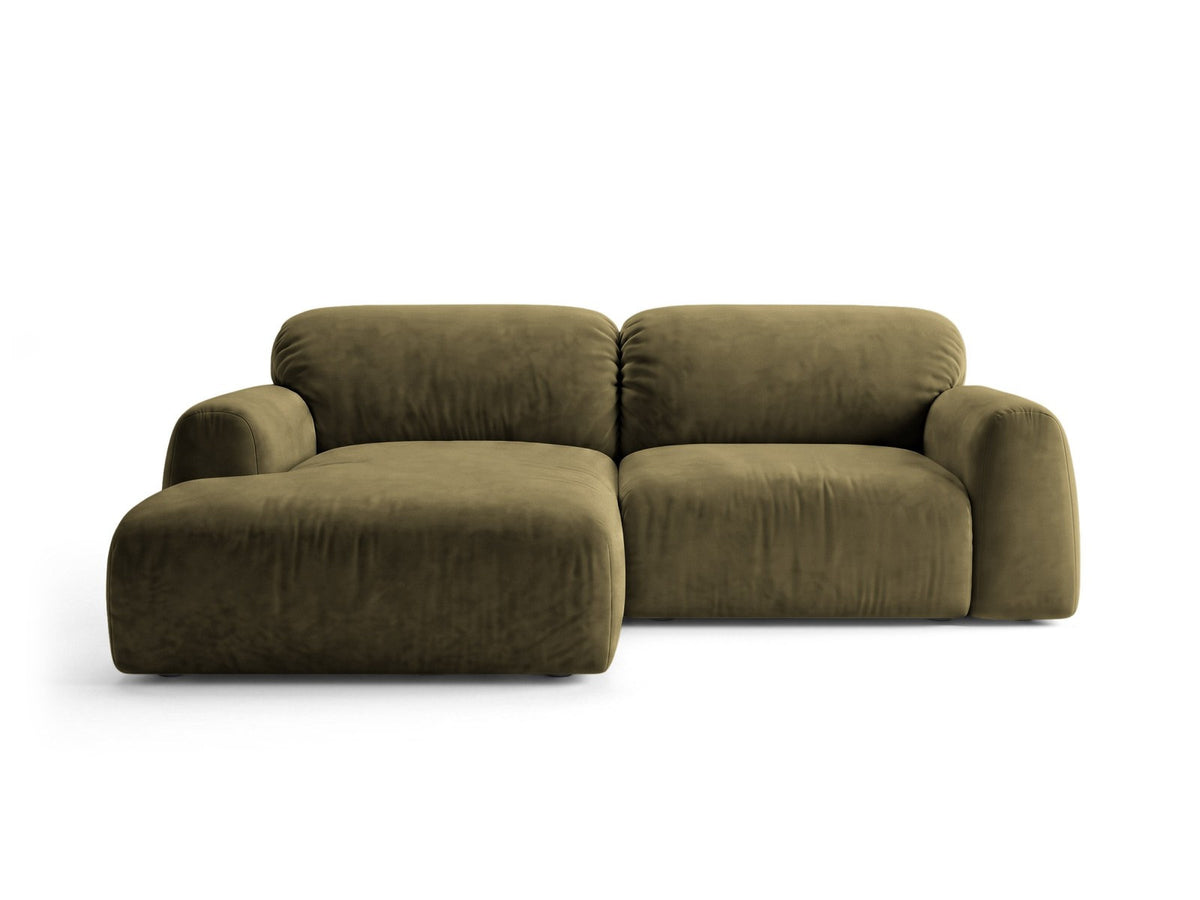 Ecksofa Milan mit Bettfunktion in Bluvel-Stoff, Récamiere links, schwarze Beine