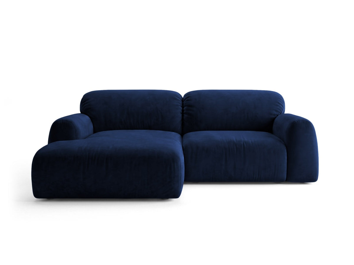 Ecksofa Milan mit Bettfunktion in Bluvel-Stoff, Récamiere links, schwarze Beine