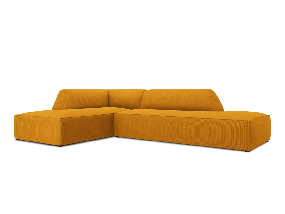 Modulares Ecksofa Siena links, 4-Sitzer, Light Beige-Scala Stoff, Massivholzrahmen, schwarze Kunststoffbeine, Sitzhöhe 40 cm.