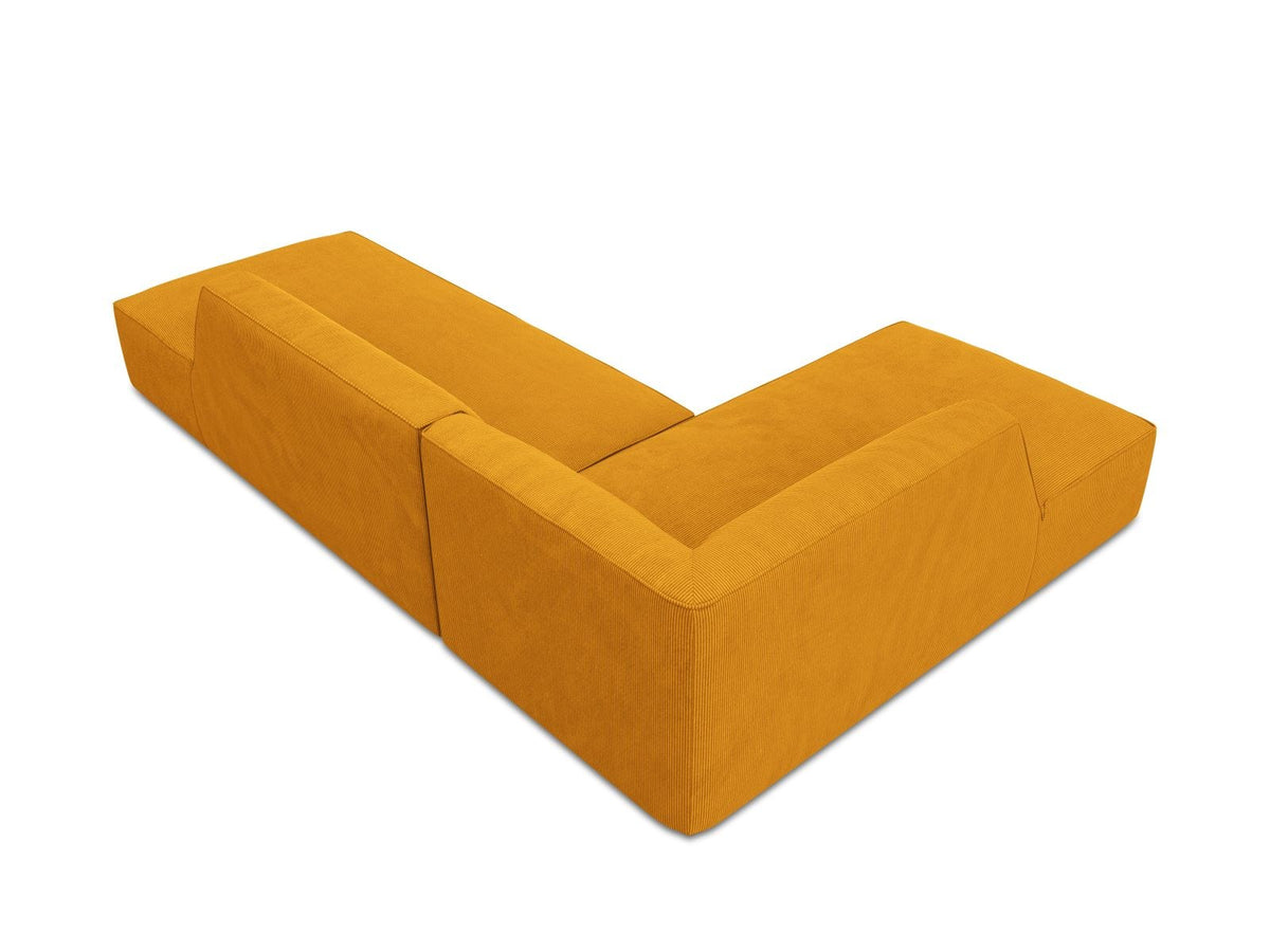 Modulares Ecksofa Siena links, 4-Sitzer, Light Beige-Scala Stoff, Massivholzrahmen, schwarze Kunststoffbeine, Sitzhöhe 40 cm.