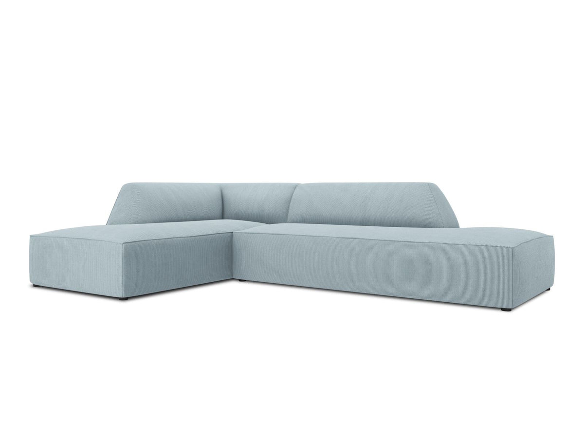 Modulares Ecksofa Siena links, 4-Sitzer, Light Beige-Scala Stoff, Massivholzrahmen, schwarze Kunststoffbeine, Sitzhöhe 40 cm.