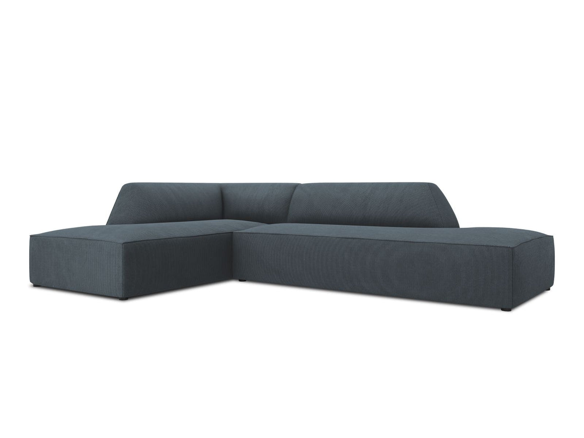 Modulares Ecksofa Siena links, 4-Sitzer, Light Beige-Scala Stoff, Massivholzrahmen, schwarze Kunststoffbeine, Sitzhöhe 40 cm.