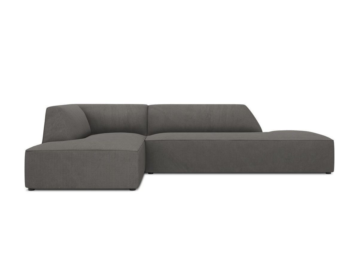 Modulares Ecksofa Siena links, 4-Sitzer, Light Beige-Scala Stoff, Massivholzrahmen, schwarze Kunststoffbeine, Sitzhöhe 40 cm.