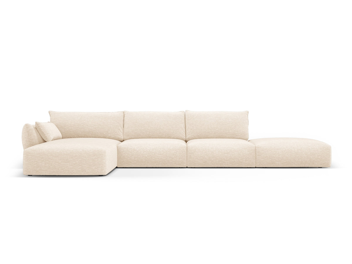 Ecksofa links Matera in Beige mit Récamière und niedrigen schwarzen Beinen
