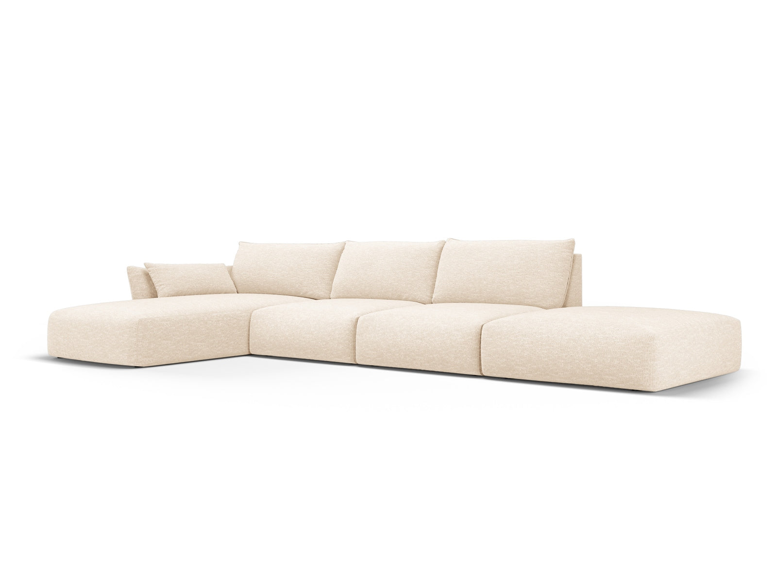 Elegantes 5-Sitzer Ecksofa links Matera in sanftem Beige, ideal für stilvolle Wohnräume, präsentiert von Cosmopolitan Design.