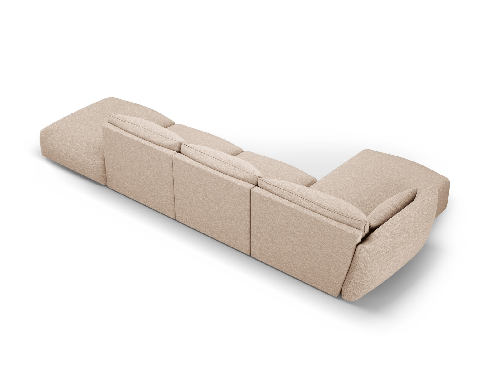 Modernes 5-Sitzer Ecksofa links Matera in sanftem Beige, perfekt für entspannte Stunden und geschmackvolle Einrichtung von Cosmopolitan Design.