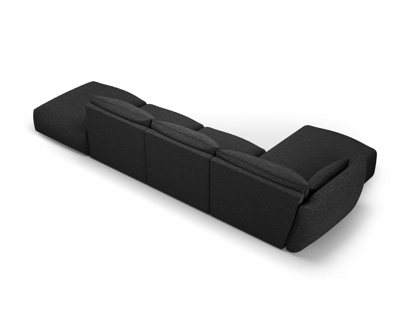 Elegantes 5-Sitzer Ecksofa links Matera in klassischem Schwarz, ideal für entspannte Stunden und stilvolle Einrichtung.