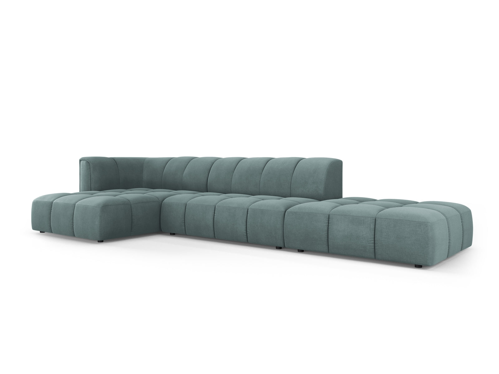 Modulares 5-Sitzer Ecksofa Moritz in modernem Sea Green, ideal für gemütliche Zusammenkünfte und stilvolle Einrichtungsideen.