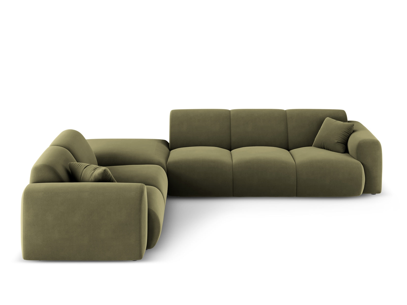 Modernes Nolio Velour Ecksofa links in zartem Grün, 4-Sitzer mit 250 cm, perfekt für gemütliche und stilvolle Wohnambiente.