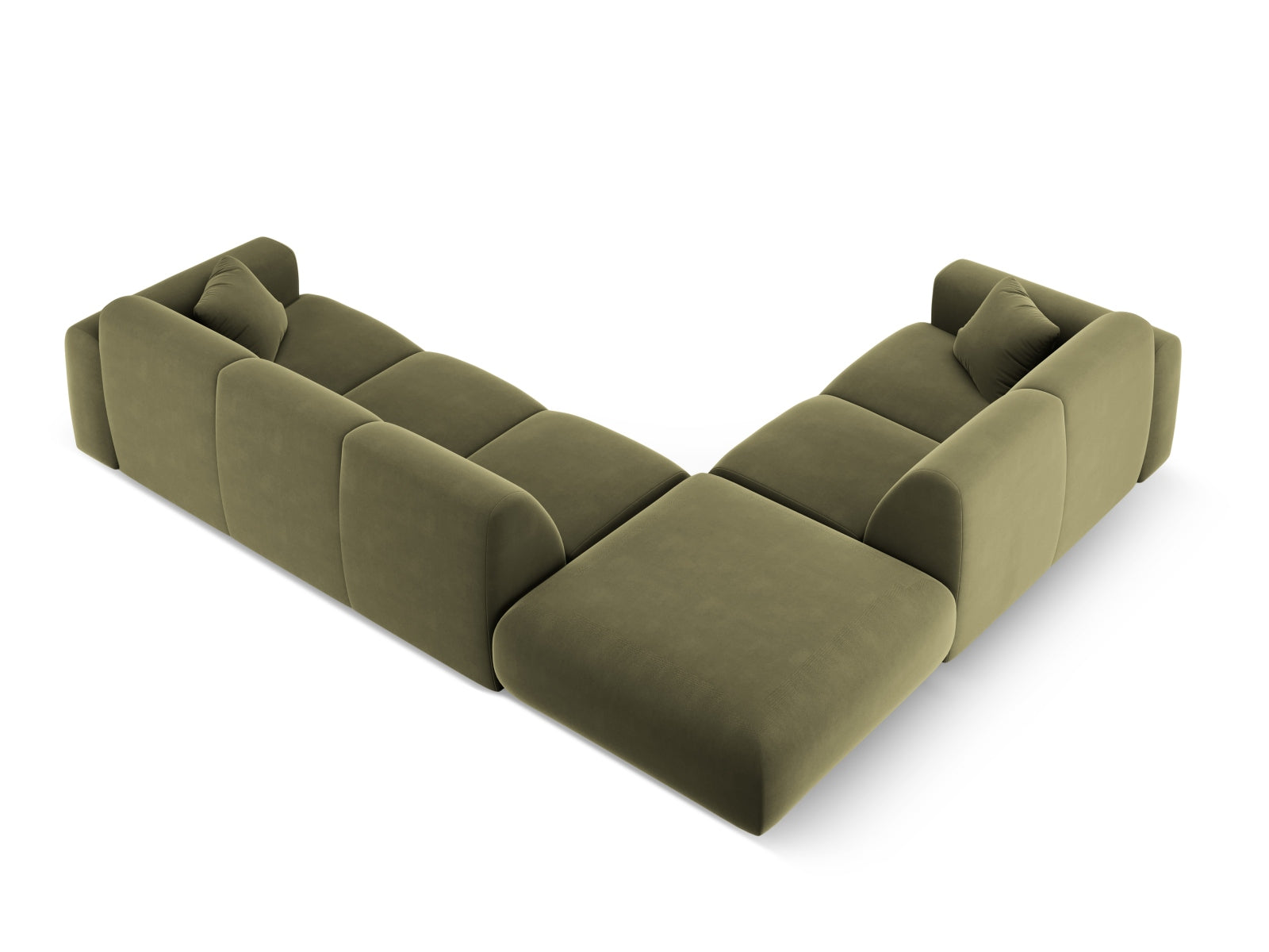 Elegantes Nolio Velour Ecksofa links in sanftem Grün, großzügiger 4-Sitzer mit 250 cm, ideal für stilvolle Wohnräume.