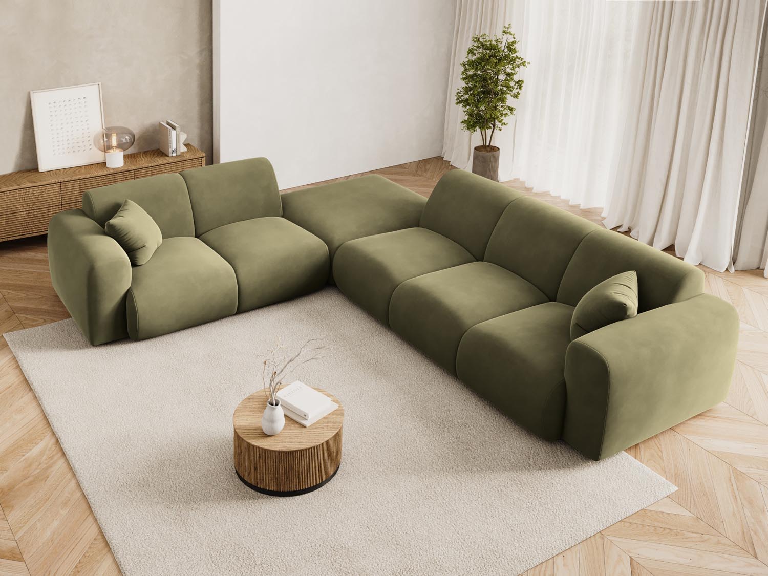Nolio Velour Ecksofa links 4 Sitzer 250cm in Light Green präsentiert im Onlineshop von KAQTU Design AG. Ecksofa links ist von Cosmopolitan Design