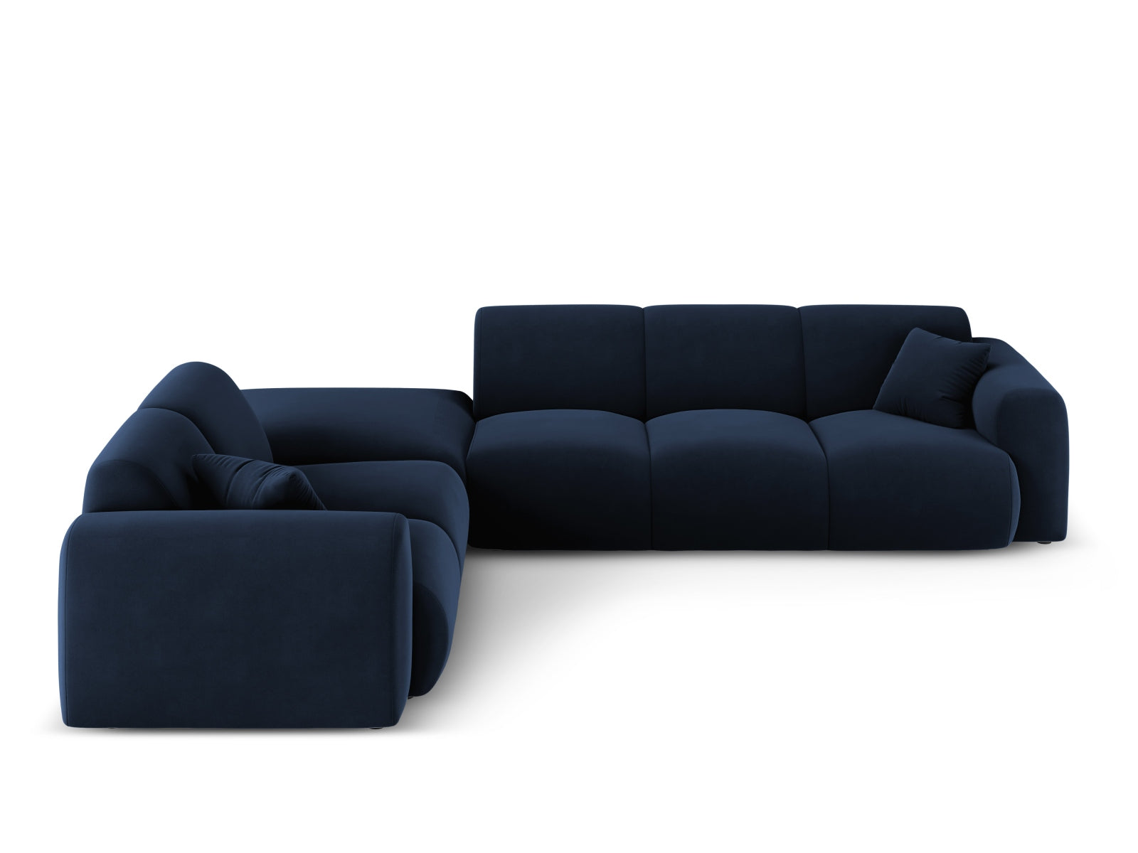 Modernes Nolio Velour Ecksofa links in Royal Blue, großzügiger 4-Sitzer mit 250 cm, perfekt für gemütliche und stilvolle Wohnzimmer.