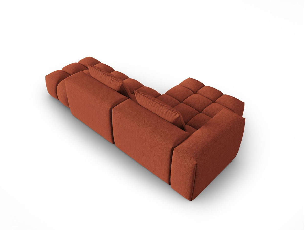 Modulares Ecksofa Verona Links in Beige-Sorella mit Massivholzrahmen, schwarzen Kunststoffbeinen und strukturiertem Tweed-Polsterstoff, 4 Sitzplätze.