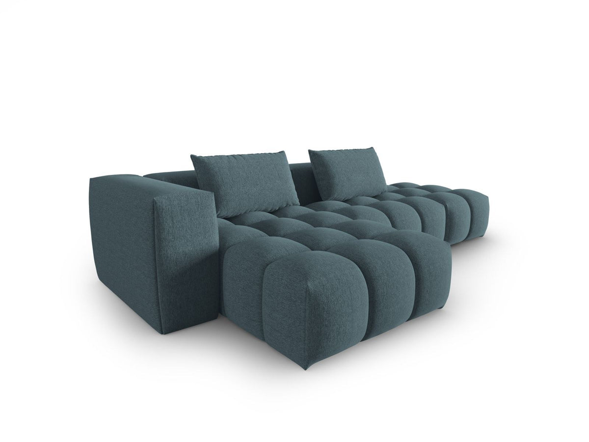 Modulares Ecksofa Verona Links in Beige-Sorella mit Massivholzrahmen, schwarzen Kunststoffbeinen und strukturiertem Tweed-Polsterstoff, 4 Sitzplätze.