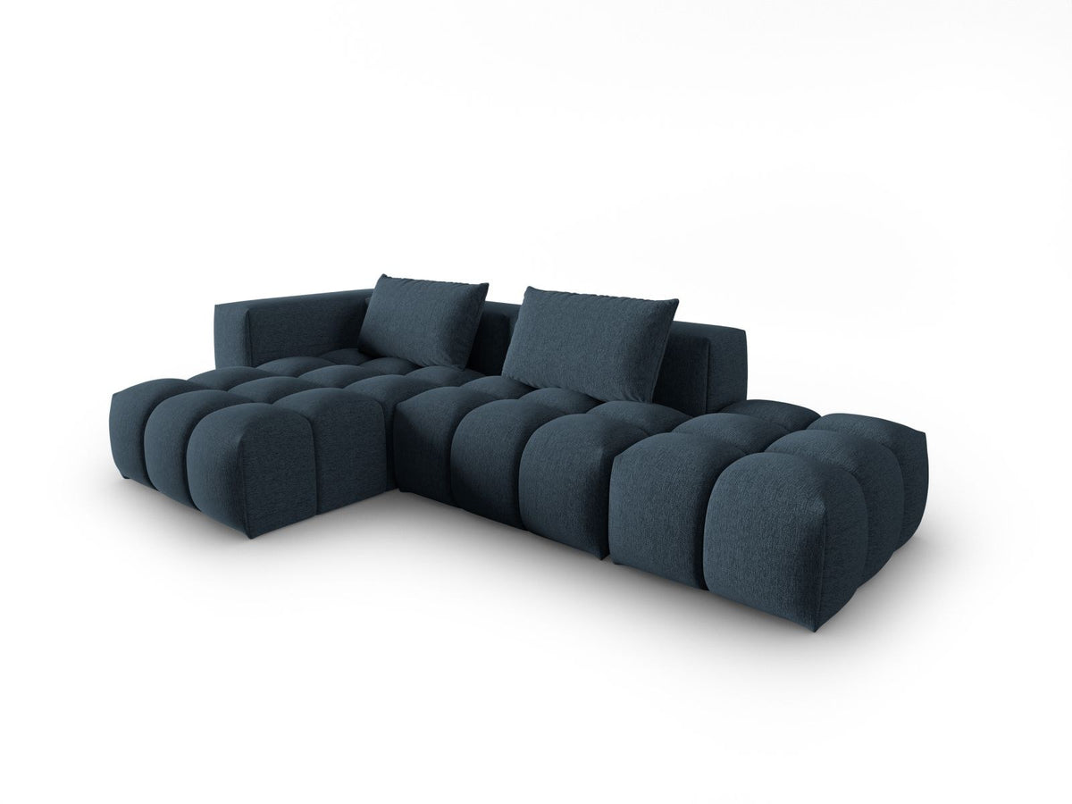 Modulares Ecksofa Verona Links in Beige-Sorella mit Massivholzrahmen, schwarzen Kunststoffbeinen und strukturiertem Tweed-Polsterstoff, 4 Sitzplätze.