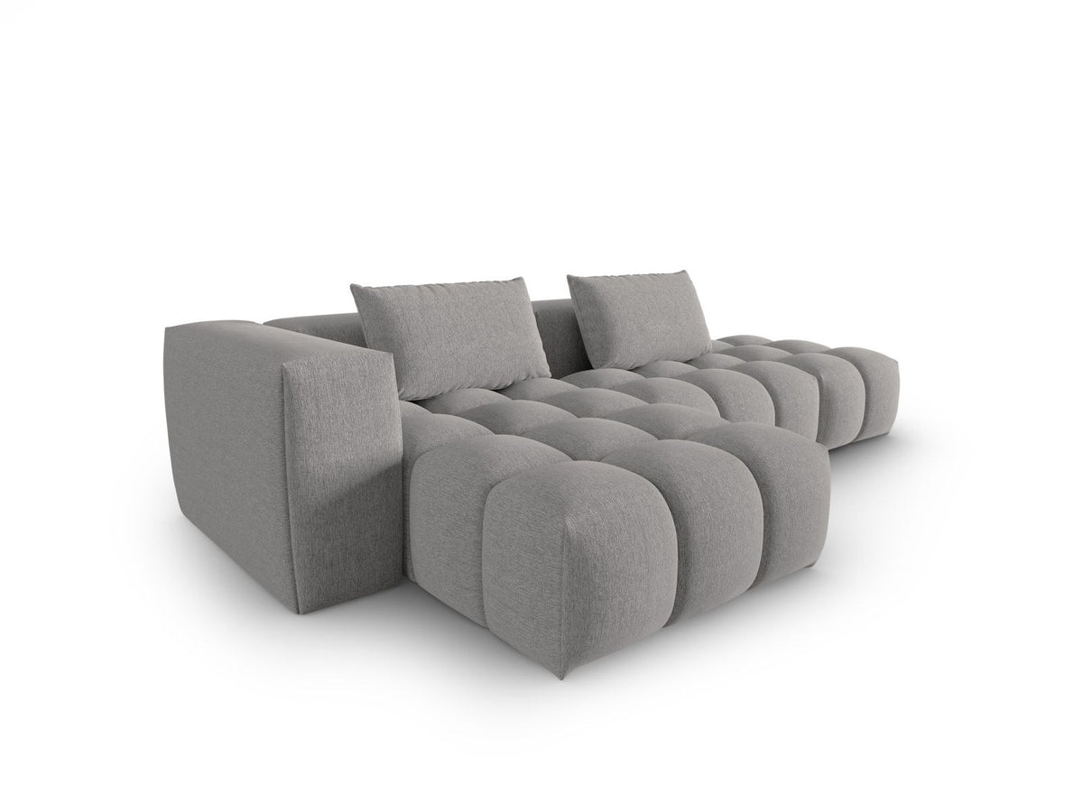Modulares Ecksofa Verona Links in Beige-Sorella mit Massivholzrahmen, schwarzen Kunststoffbeinen und strukturiertem Tweed-Polsterstoff, 4 Sitzplätze.