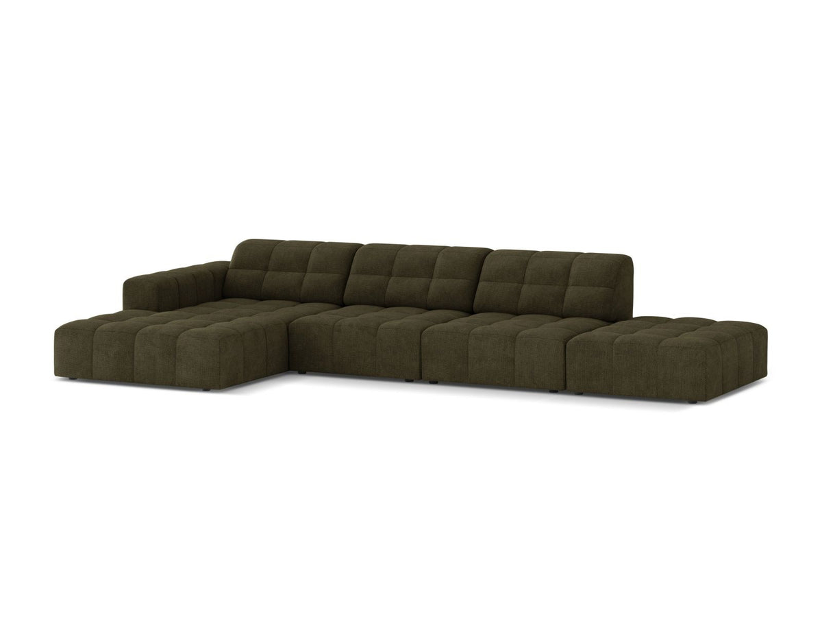 Ecksofa links Chicago von Cosmopolitan Design in Light Beige-Eden Stoff, mit Récamiere, Massivholzrahmen und schwarzen Kunststoffbeinen.