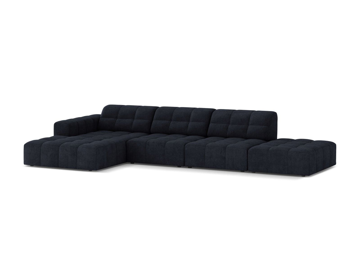 Ecksofa links Chicago von Cosmopolitan Design in Light Beige-Eden Stoff, mit Récamiere, Massivholzrahmen und schwarzen Kunststoffbeinen.