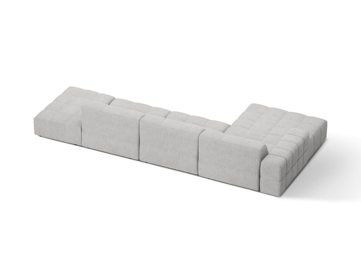 Ecksofa links Chicago von Cosmopolitan Design in Light Beige-Eden Stoff, mit Récamiere, Massivholzrahmen und schwarzen Kunststoffbeinen.