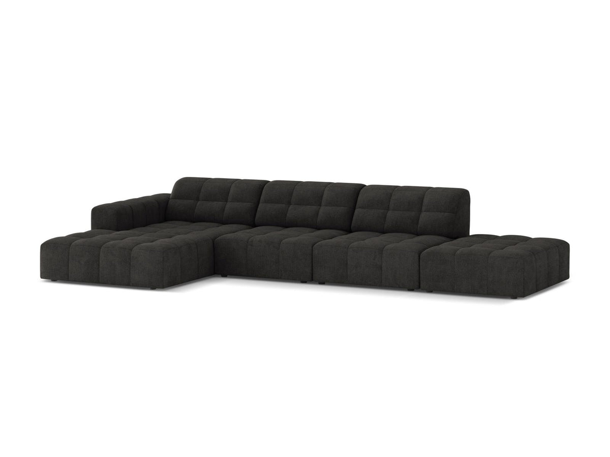 Ecksofa links Chicago von Cosmopolitan Design in Light Beige-Eden Stoff, mit Récamiere, Massivholzrahmen und schwarzen Kunststoffbeinen.