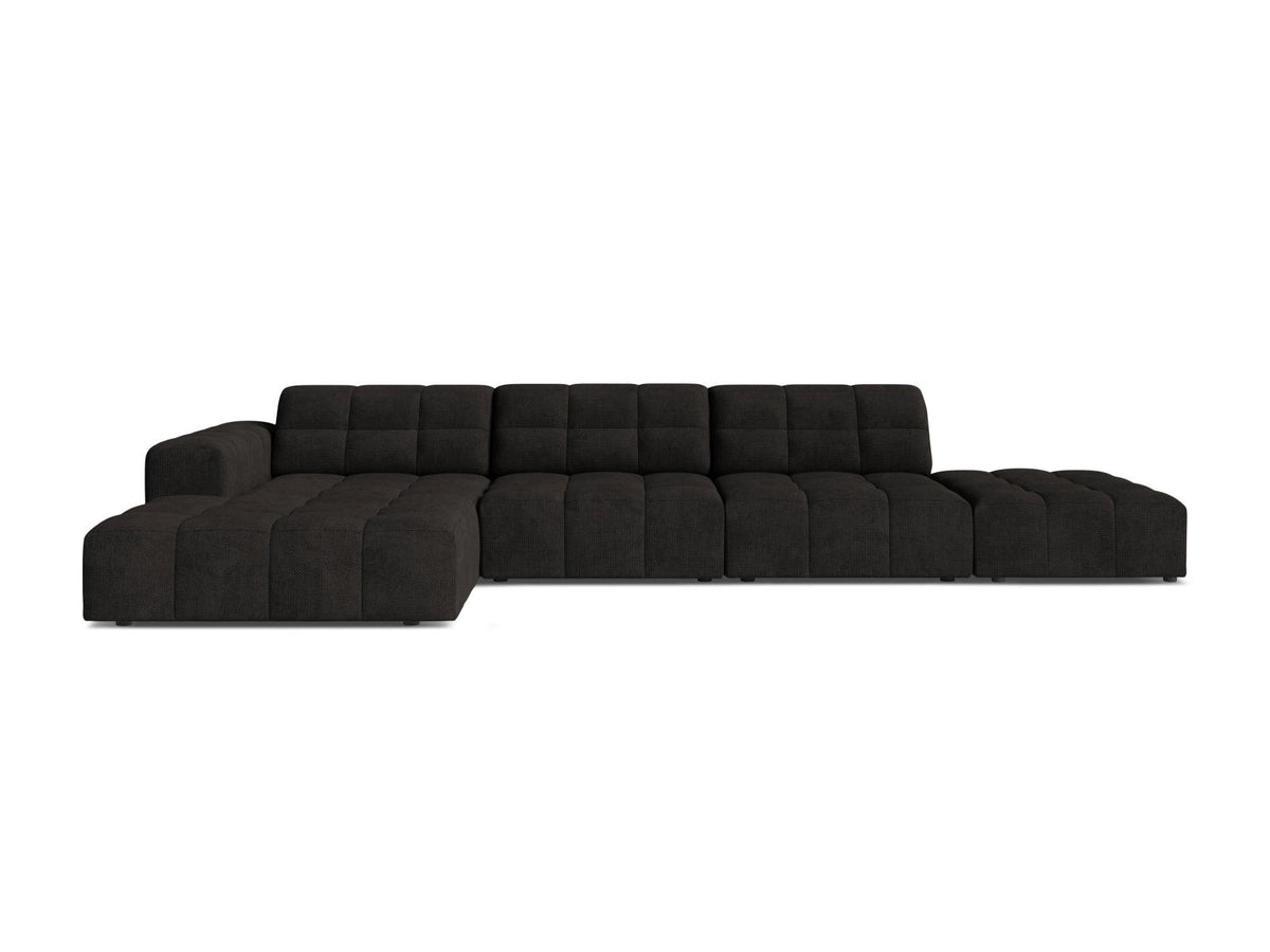 Ecksofa links Chicago von Cosmopolitan Design in Light Beige-Eden Stoff, mit Récamiere, Massivholzrahmen und schwarzen Kunststoffbeinen.