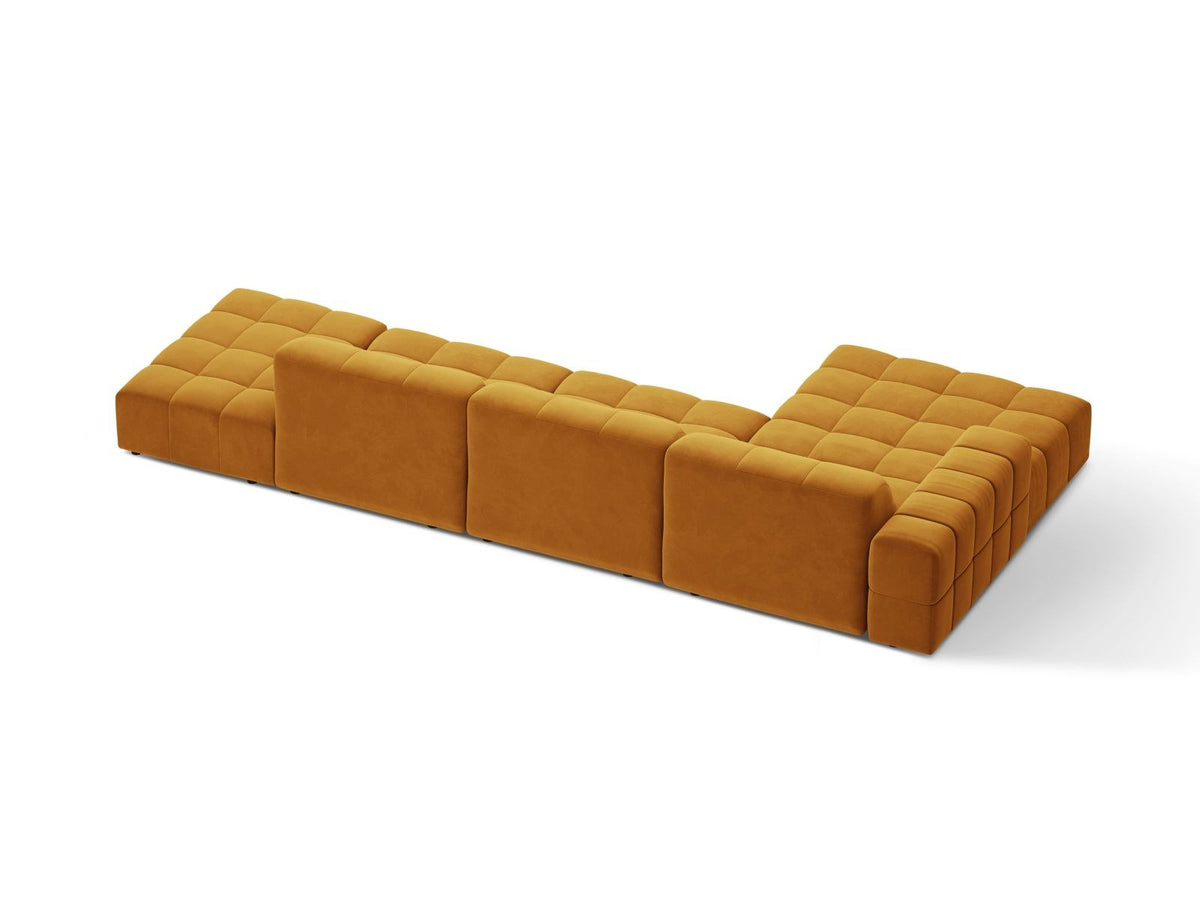 Ecksofa links von Cosmopolitan Design mit Samtbezug in Light Beige, massivem Holzrahmen und schwarzen Kunststoffbeinen, Modell Chicago.