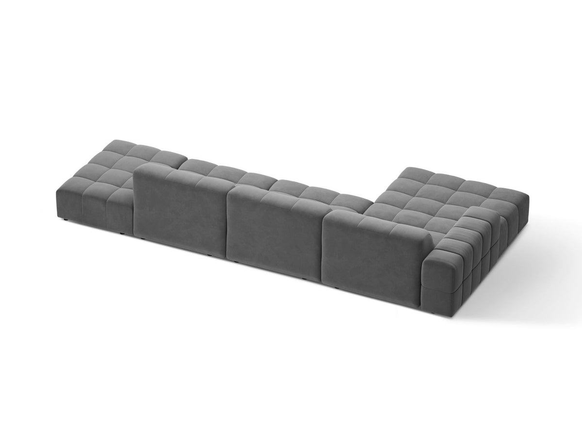 Ecksofa links von Cosmopolitan Design mit Samtbezug in Light Beige, massivem Holzrahmen und schwarzen Kunststoffbeinen, Modell Chicago.
