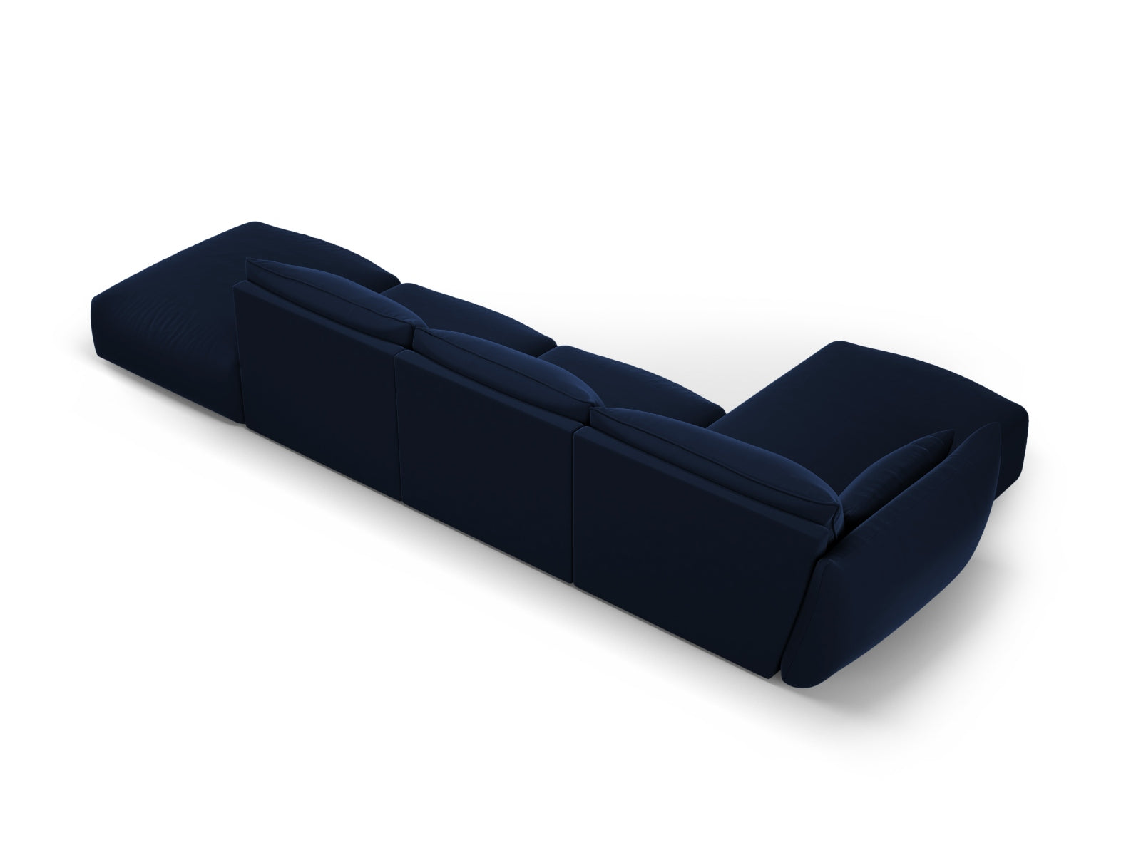 Elegantes 5-Sitzer Ecksofa links Matera in Royal Blue, ideal für moderne Wohnräume, vereint Komfort und zeitgemäßes Design.