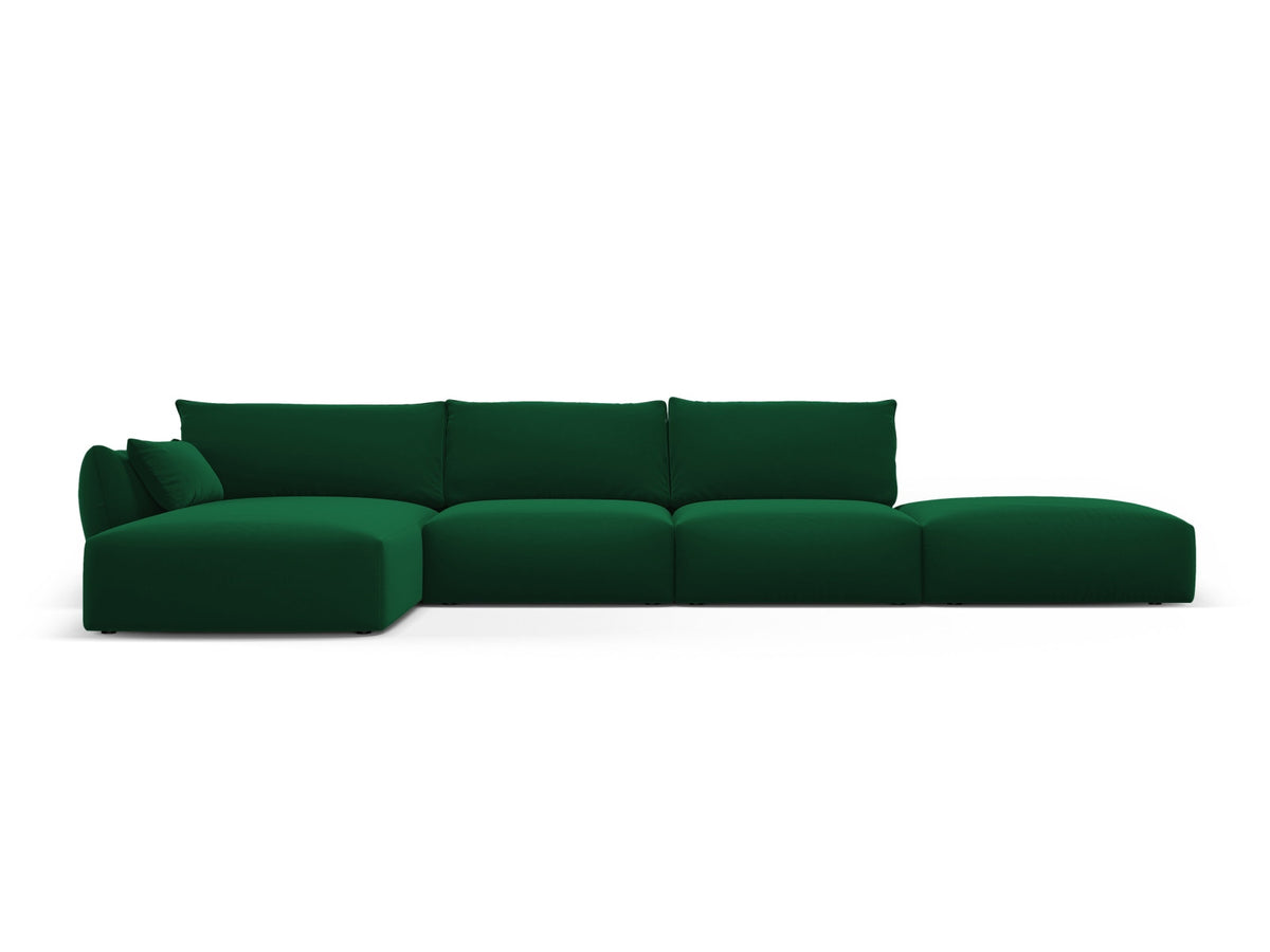 Ecksofa links Matera in Beige mit Récamière und niedrigen schwarzen Beinen