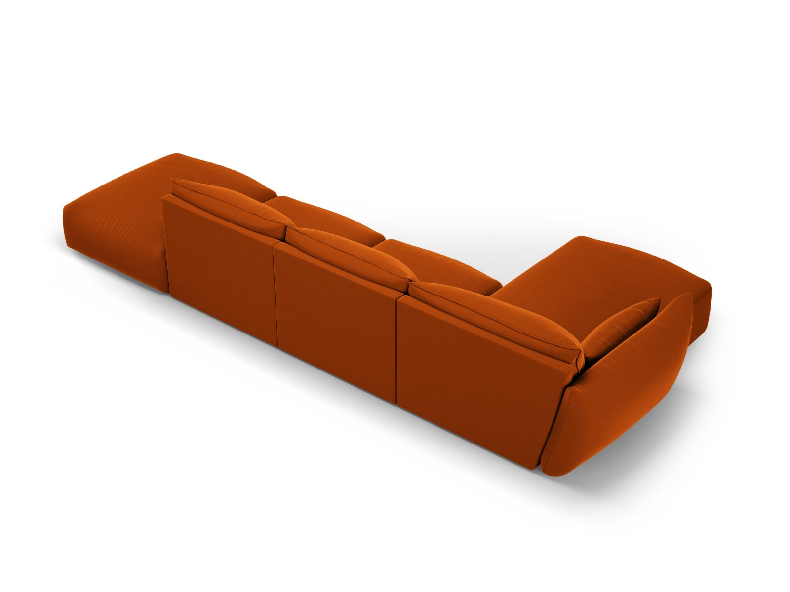 Elegantes 5-Sitzer Ecksofa links Matera in warmem Terracotta, ideal für einladende und geschmackvolle Wohnräume.