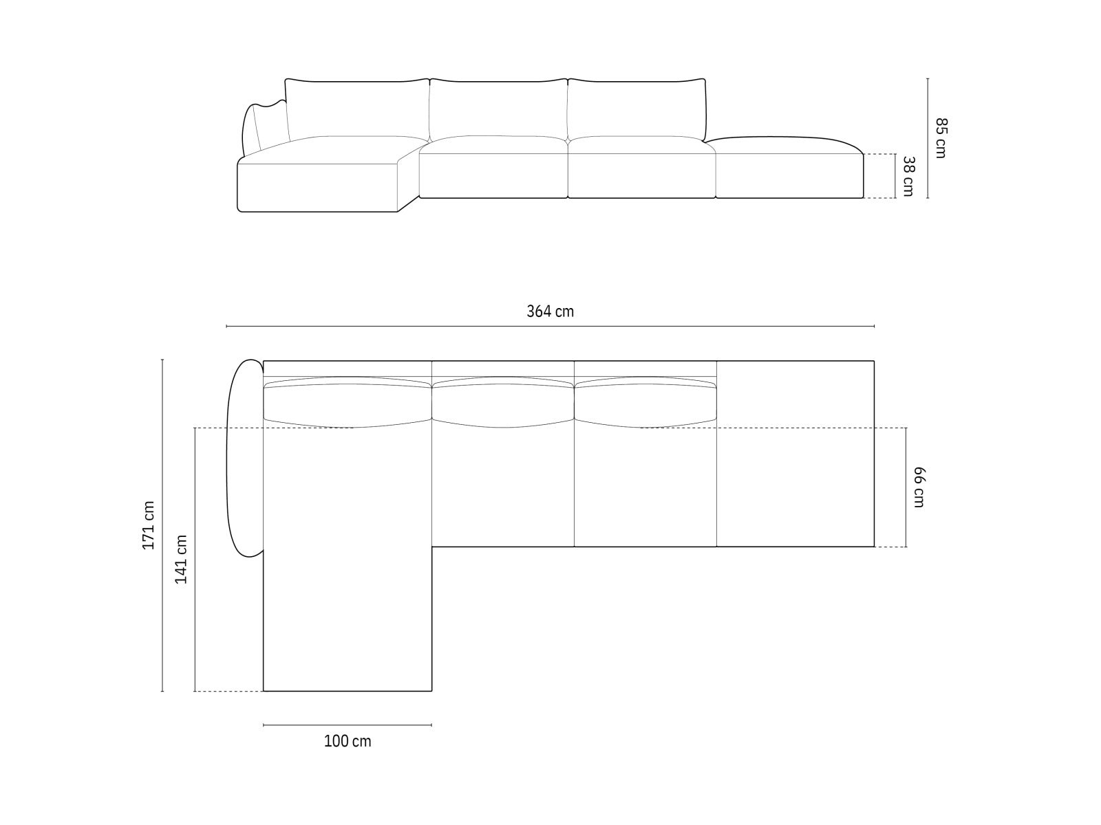 Elegantes 5-Sitzer Ecksofa links Matera in edlem Dunkelgrau, perfekt für stilvolle Wohnräume und entspannte Abende von Cosmopolitan Design.